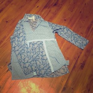 Long sleeve polyester shirt blue paisley blouse